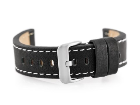 Pasek skórzany do zegarka W48 - PREMIUM - czarny/białe - 22mm Pasek skórzany do zegarka W48 - PREMIUM - czarny/białe - 22mm