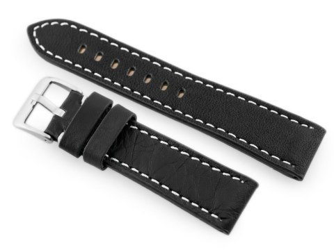 Pasek skórzany do zegarka W48 - PREMIUM - czarny/białe - 22mm Pasek skórzany do zegarka W48 - PREMIUM - czarny/białe - 22mm