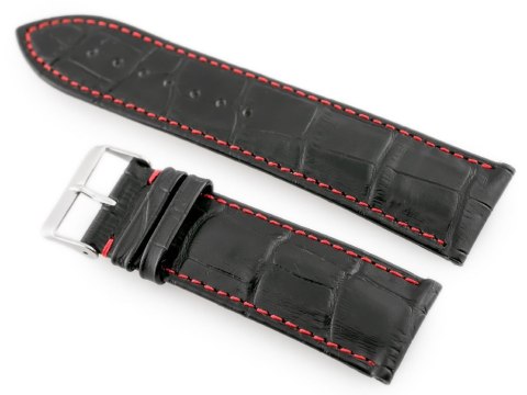 Pasek skórzany do zegarka W64 czarny/czerwony 24mm Pasek skórzany do zegarka W64 czarny/czerwony 24mm
