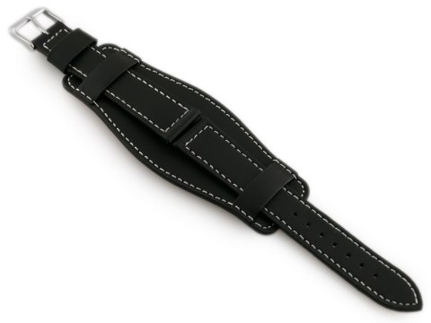 Pasek skórzany do zegarka W85 - podkładka - czarny/biały - 20mm Pasek skórzany do zegarka W85 - podkładka - czarny/biały - 20mm