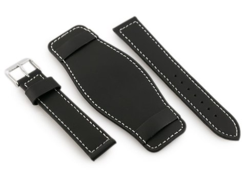 Pasek skórzany do zegarka W85 - podkładka - czarny/biały - 20mm Pasek skórzany do zegarka W85 - podkładka - czarny/biały - 20mm