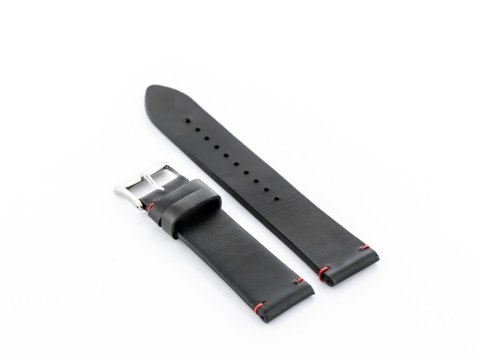 Pasek skórzany do zegarka W118 - czarny/czerwone - 22mm Pasek skórzany do zegarka W118 - czarny/czerwone - 22mm