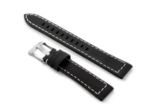 Pasek skórzany do zegarka W25 - czarny/białe - 24mm Pasek skórzany do zegarka W25 - czarny/białe - 24mm