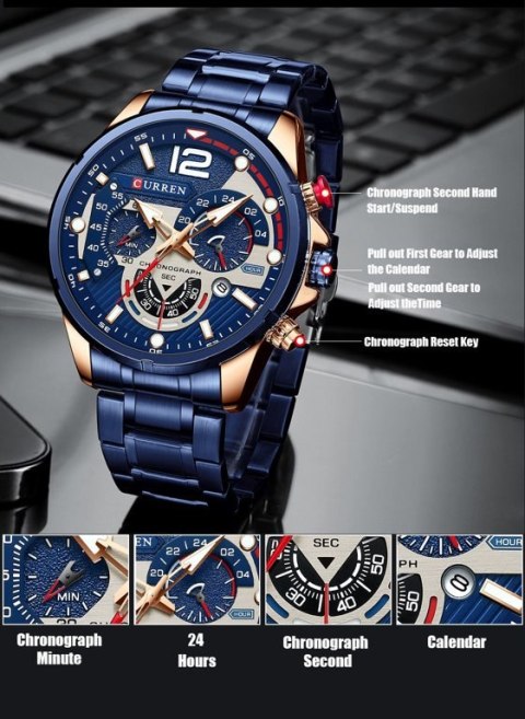 ZEGAREK MĘSKI CURREN 8395 (zc019e) - CHRONOGRAF ZEGAREK MĘSKI CURREN 8395 (zc019e) - CHRONOGRAF