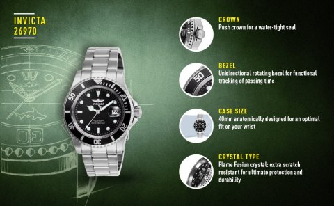 ZEGAREK MĘSKI INVICTA PRO DIVER 26970 - WODOSZCZELNOŚĆ 200m - koperta 40mm ZEGAREK MĘSKI INVICTA PRO DIVER 26970 - WODOSZCZELNOŚĆ 200m - koperta 40mm