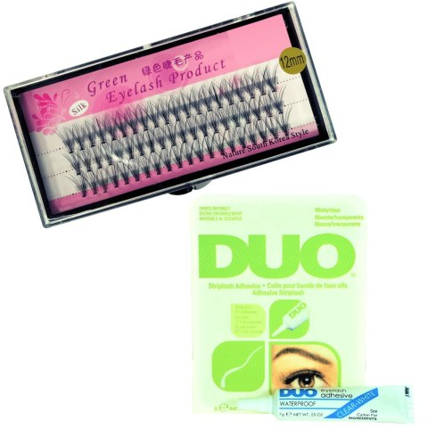 Zestaw rzęsy kępki 12mm profil C+klej DUO Clear 7g Zestaw rzęsy kępki 12mm profil C+klej DUO Clear 7g
